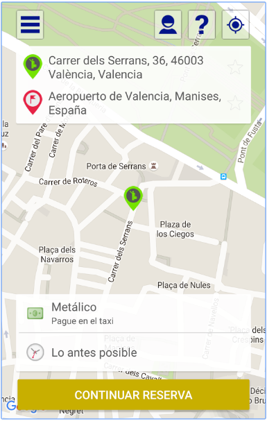 app para pedir taxi en valencia mapa